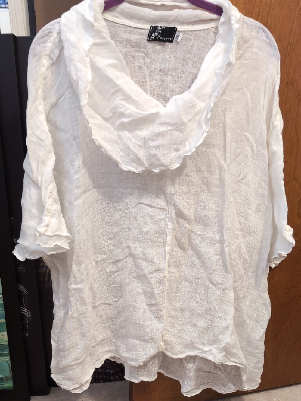Fenini Lightweight White Linen Cowl-Neck Tunic